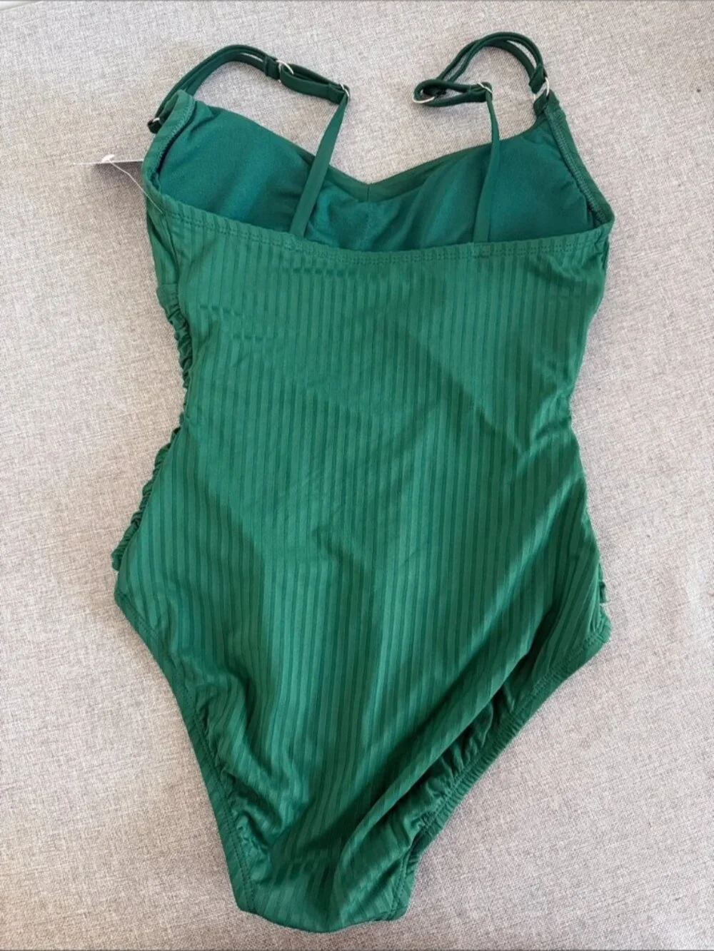Ellen Tracy Emerald Green Ribbed One Piece Swimsuit Ruched Size XS